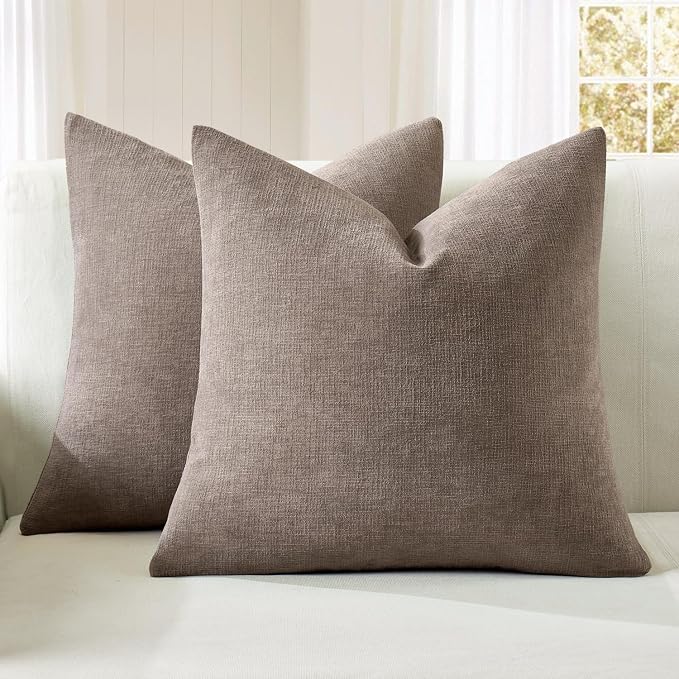 MIULEE Brown Chenille Couch Throw Pillow Covers, 20x20 | Set of 2, Farmhouse by MIULEE