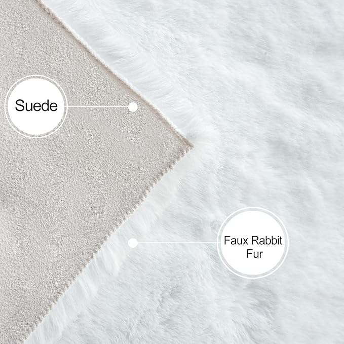 ORINOVA White Faux Rabbit Fluffy Fur Area Rugs - Image 6