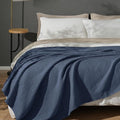 PHF 100% Cotton Waffle Weave Blanket Twin Size for Bed,Snag Proof Lightweight Breathable Moisture-Wicking Throw for Couch,Great for Layering in Cold Weather,Machine Washable,Home Decor Gift-Dark Navy