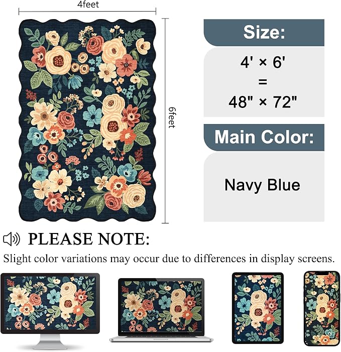 DUKINO 4x6 Area Rug, Non Slip Floral Washable Living Room Rug, Stain Resistant - Image 2
