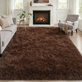 Area Rug Living Room Bedroom: 5x7 Fluffy Plush Shag Carpet Brown | by Luxturiy