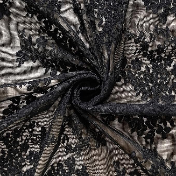 YJ YANJUN Vintage Lace Curtains 96 Inches Long Victorian Floral Gothic Black - Image 5
