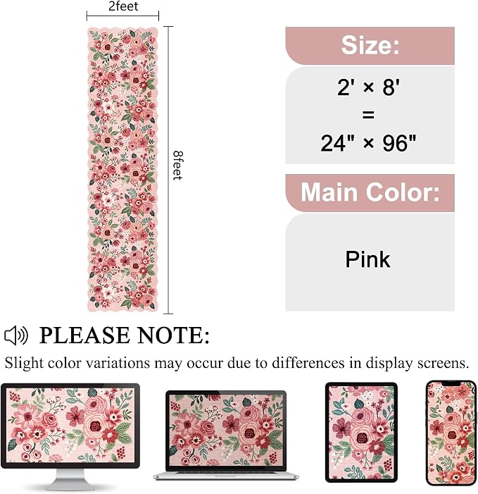 DUKINO 2x8 Washable Runner Rug, Floral Non Slip Kitchen Runner Rug, Soft Throw - Image 2