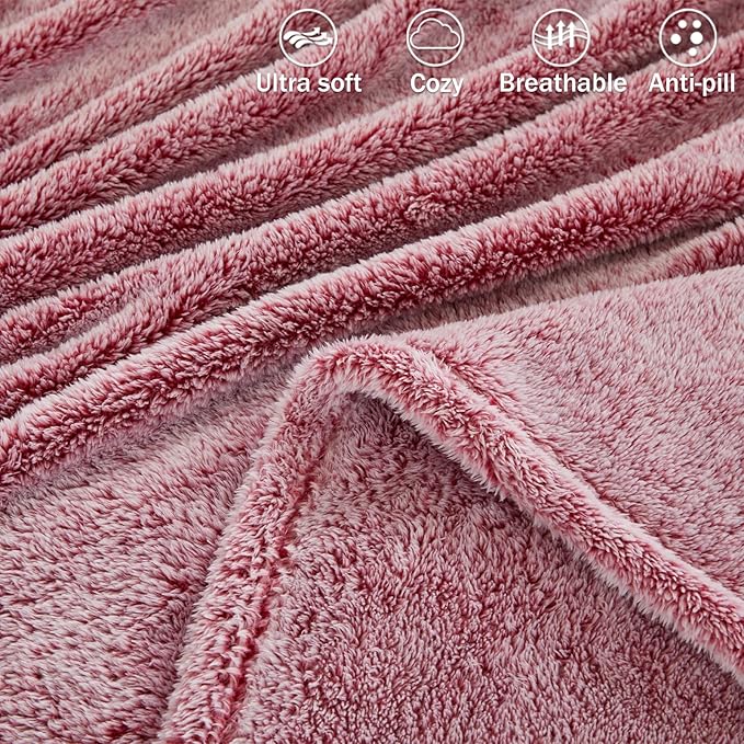 Exclusivo Mezcla Plush Fuzzy Fleece Bed Blanket King Size, Super Soft, Fluffy and Warm Blankets, Suitable for All Seasons (Mixed Deep Red, 90x104 Inches)