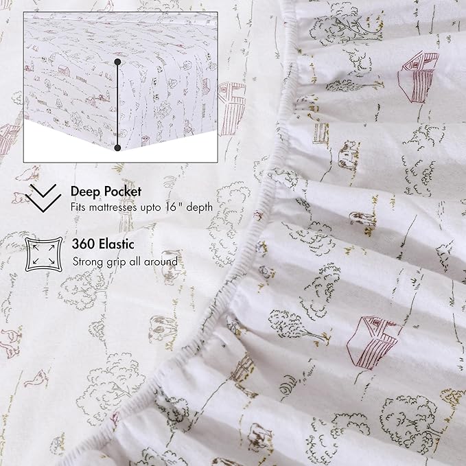 RUVANTI Flannel Sheets Queen Size - 100% Cotton Double Brushed Bed Sheets, Deep Pockets 16 Inches Queen Sheet Set, All Seasons Breathable & Extra Soft - Warm & Cozy, 4 Piece, Rustic Homestead