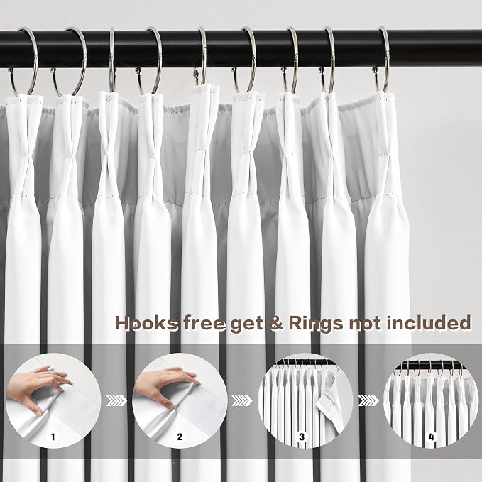 White Curtains 90 Inches Long 2 Panels Aesthetic Pinch Pleated Drapes - Image 2