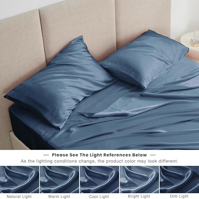 Love's cabin Twin Satin Sheets Sets - 3 Piece Ash Blue Silky Bed Sheets with Deep Pockets, Luxury Silk Feel Satin Twin Size Sheet Set Bedding Set (1 Flat Sheet,1 Fitted Sheet,1 Pillow case)