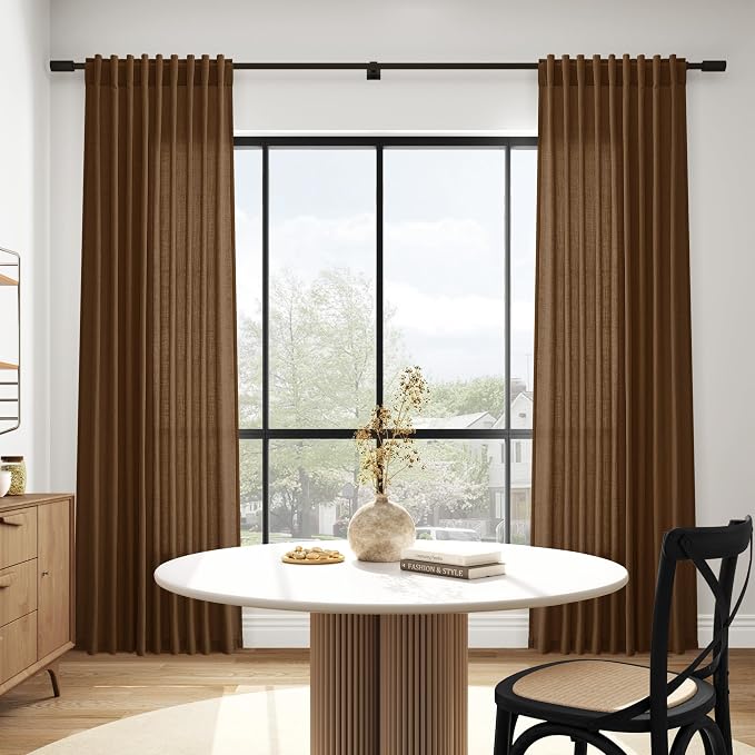 Tobacco Brown Linen Curtains 63 Inches Long 2 Panels - Image 6