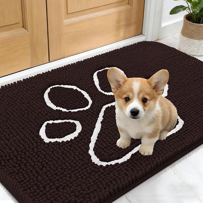 OLANLY Dog Door Mat for Muddy Paws 24x16, Paw Print Design Chenille Mud Mat | by OLANLY