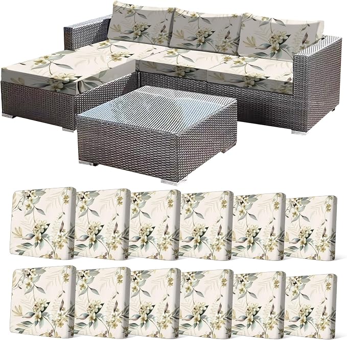 CALBODE 12 Pcs Stretch Indoor/Outdoor Seat Cushion Covers, by CALBODE