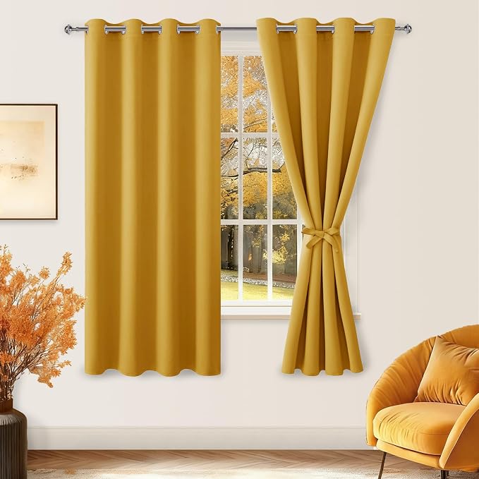 Blackout Curtains for Bedroom, 52 x 63 Inches Length Mustard Yellow | Thermal - Image 8