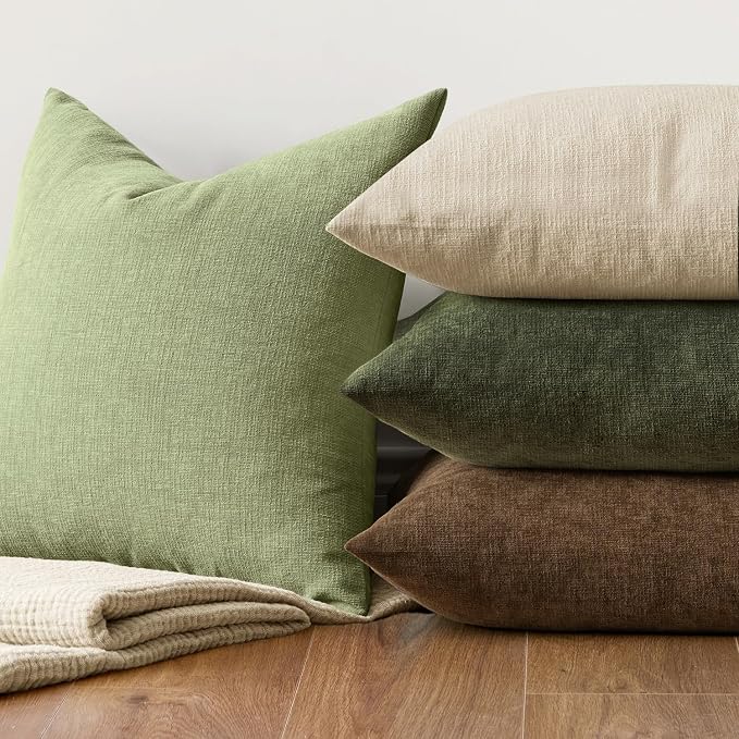 MIULEE Sage Green Chenille Couch Throw Pillow Covers, 16x16 | Set of 2 - Image 7