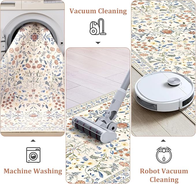 Yamaziot 2x5 Washable Hallway Runner Rug Non Slip Carpet, Colorful Beige | Soft - Image 4