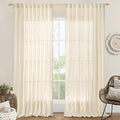 Extra Wide Linen Curtains for Bedroom Semi Sheer Panels 84 Inch | Light by LAMIT
