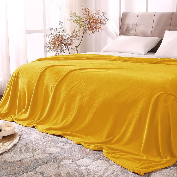 BEDELITE Fleece Blanket Soft Plush King Size Bed Blanket Yellow 108"x90" | by BEDELITE