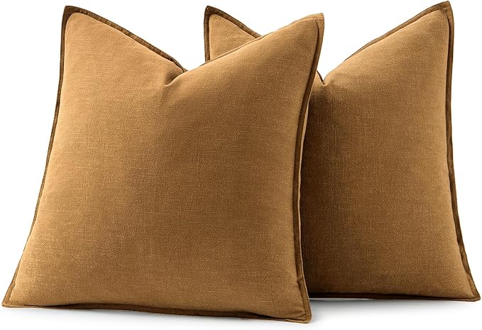 MIULEE Decorative Linen Euro Sham Pillow Covers 22x22 Inch Hazel | Boho - Image 6