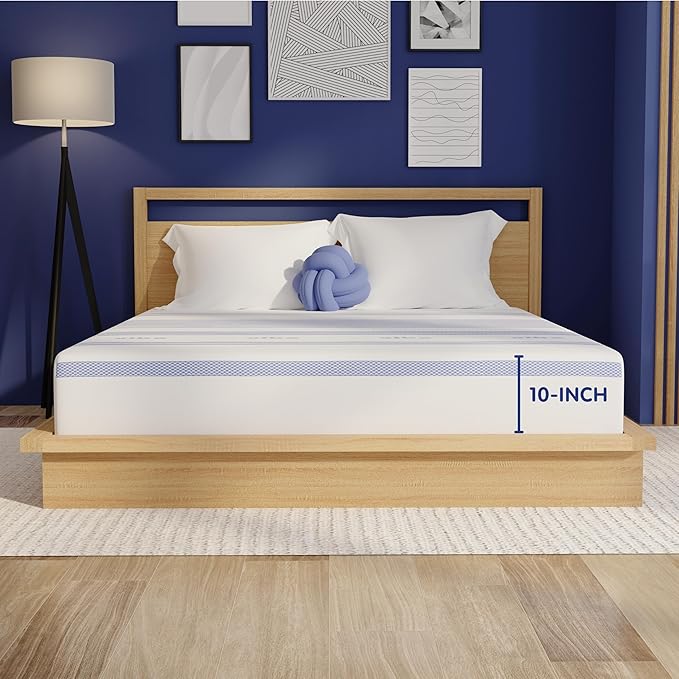 Vibe Gel Memory Foam Mattress, Fiberglass Free 10-Inch CertiPUR-US Certified Bed-in-a-Box, Twin XL, White
