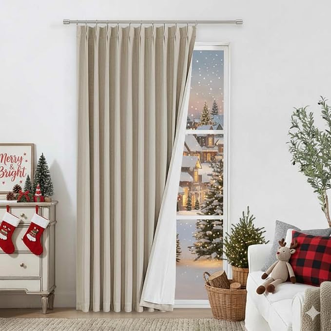 Vision Home Sand Pinch Pleated Full Blackout Curtains Linen Blended Room - Image 9