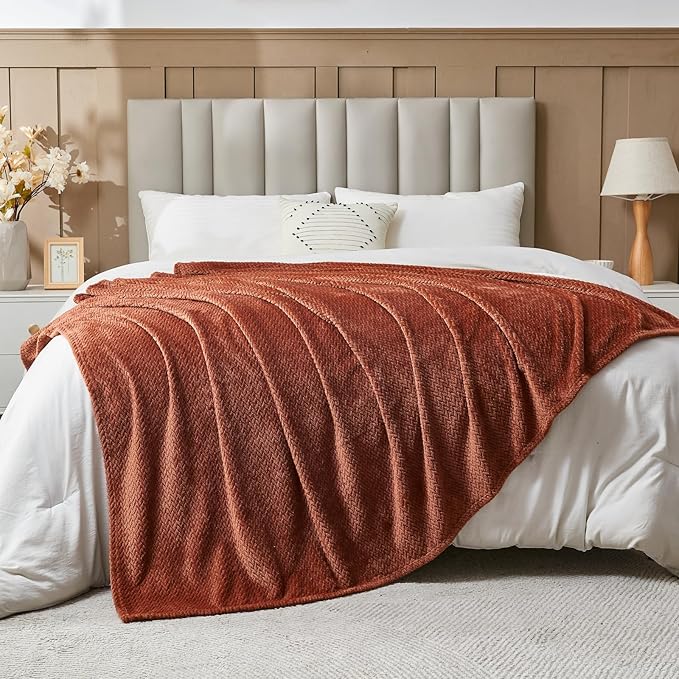 NEWCOSPLAY Super Soft Queen Blanket Coffee Premium Silky Flannel Fleece Leaves Pattern Lightweight Bed Blanket All Season Use (Coffee, Queen(90"x90"))