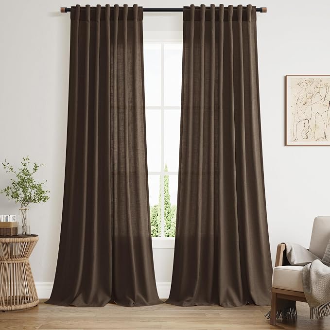 Chocolate Linen Blend Light Filtering Back Tab Curtains 108 Inches Long by Nanspring