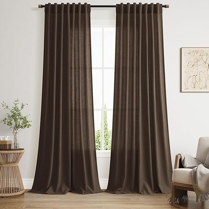 Chocolate Linen Curtains 90 Inch Long 2 Panels Set by Nanspring