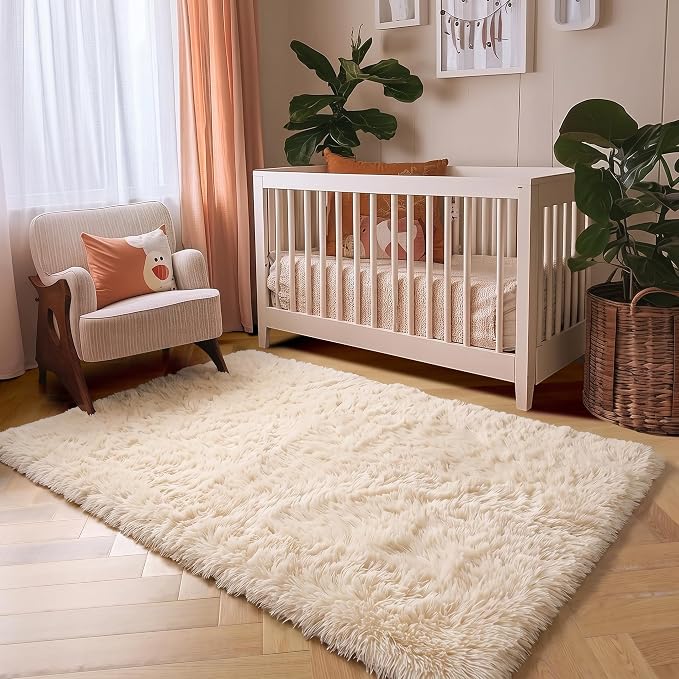Amdrebio Beige Boho Fluffy Kids Area Rug 4x6 - Image 7