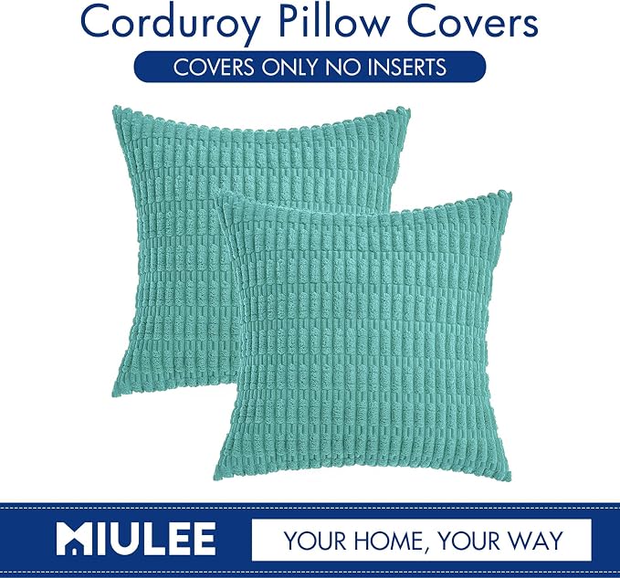 MIULEE Corduroy Decorative Throw Pillow Covers 20x20 Aqua Green Pack of 2 | - Image 6