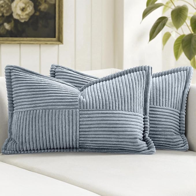 MIULEE Decorative Lumbar Throw Pillow Covers 12x20 Inch Dustyblue 2 Pack | Boho by MIULEE