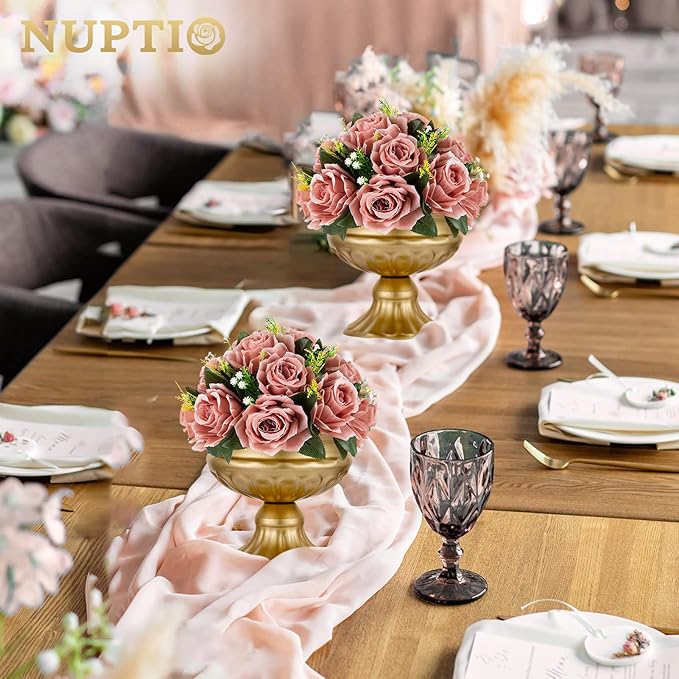 NUPTIO Artificial Flower Centrepieces for Tables - 10 Pcs Dusty Rose Fake Flowers Roses Balls 9.5in Diameter - Silk Faux Rose Arrangement for Wedding Party Centerpiece Table Decorations