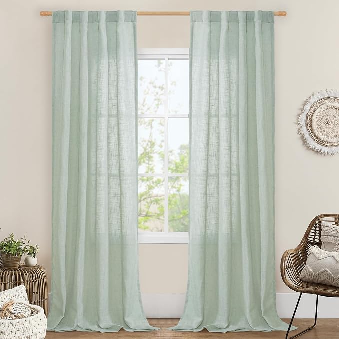 Light Sage Linen Sheer Curtains 84 inch Length 2 Panels, 34 x 84 Inch | Light by LAMIT