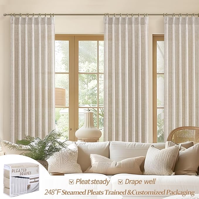 PleatedDrapes Natural Linen Viral 105 Inch Curtains - Image 5