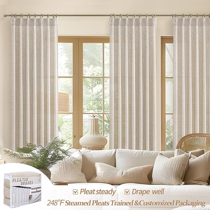 Pleated Natural Linen Kitchen Small Window 45 Inch Curtains Over Sink, Petty - Image 5