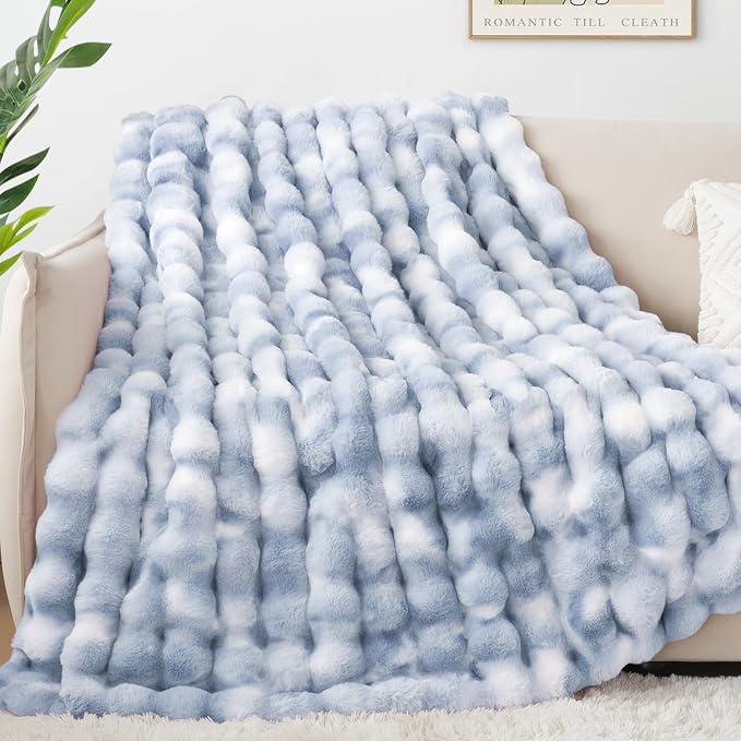 Luxury 1000GSM Faux Rabbit Fur Throw Blanket, Super Heavy Warm Cozy Grey - Image 4