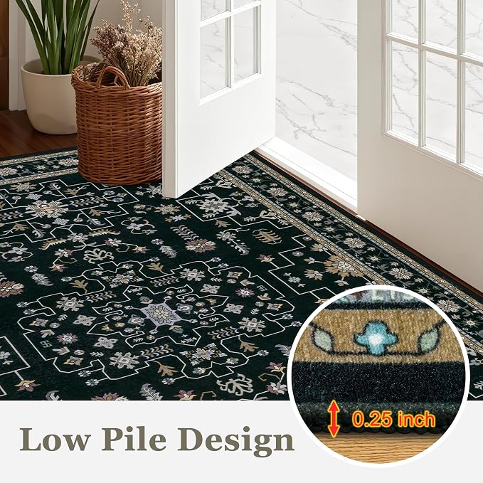 Round Area Rug for Living Room: 6ft Washable Rug for Bedroom Black | Vintage - Image 8