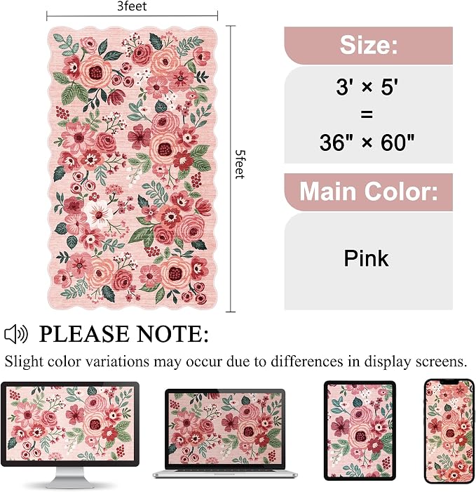 DUKINO 3x5 Area Rugs, Non Slip Floral Washable Rug - Image 2