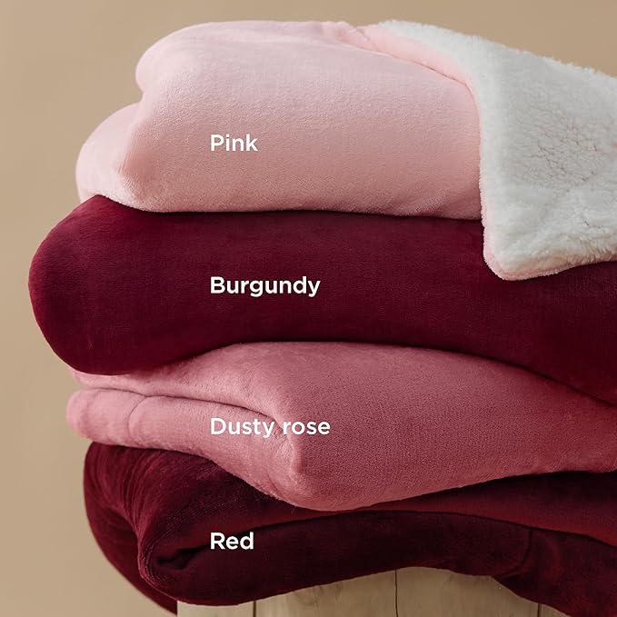 Bedsure GentleSoft Sherpa Fleece Throw Blanket Twin Size for Couch - Thick and Warm Throw for Girls and Women, Soft Fuzzy Plush Twin Christmas Blanket for Winter, Burgundy, 60x80 Inches