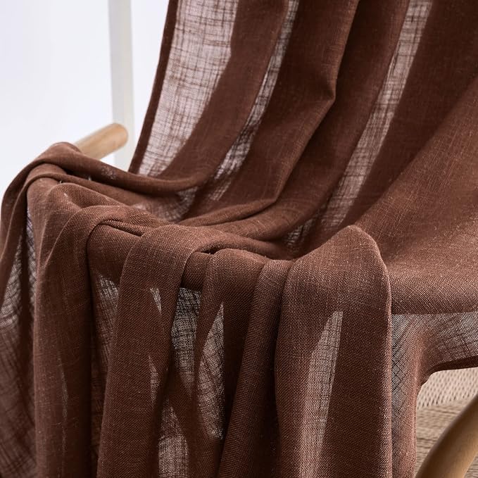 MIULEE Chocolate Brown Linen Curtains 52x63 Inch Long 2 Panels - Image 7