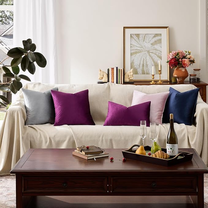 GIGIZAZA Velvet Pillow Covers 22x22 Decorative Pillows Pack of 2 Purple | Throw - Image 8