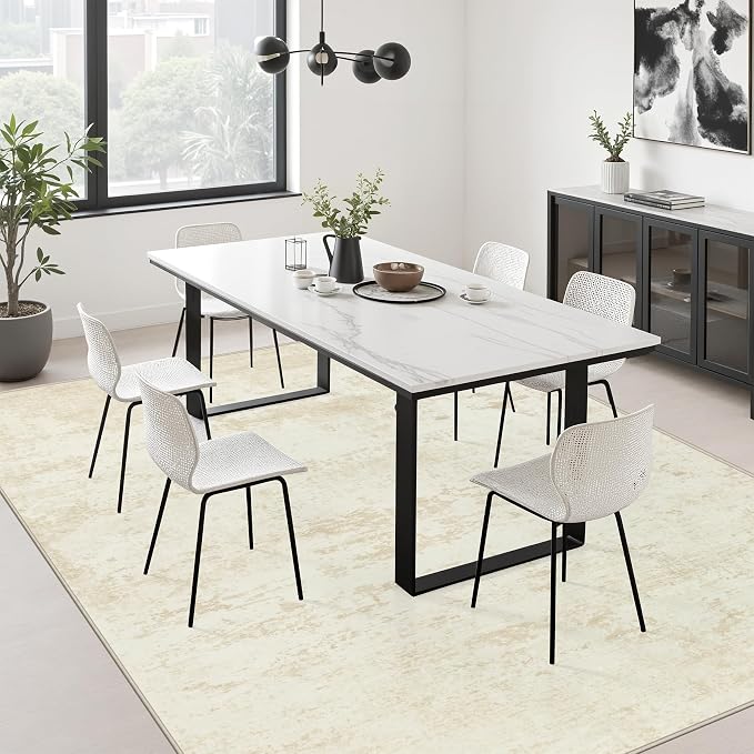 10x14 Area Rug Living Room: Modern Washable Indoor Carpet Beige | - Image 4