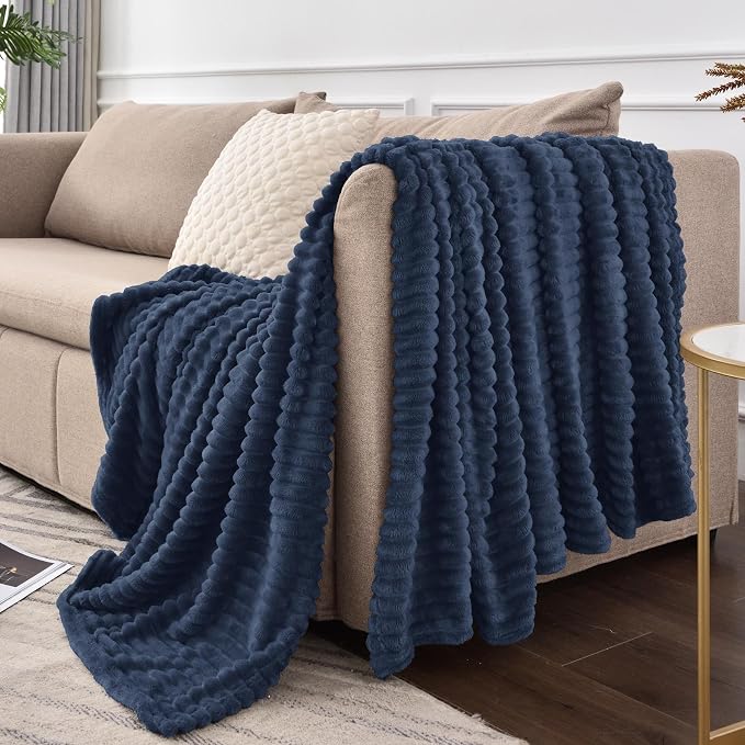 BEDELITE 3D Ribbed Jacquard Navy Blue Full Size Blankes - Image 5