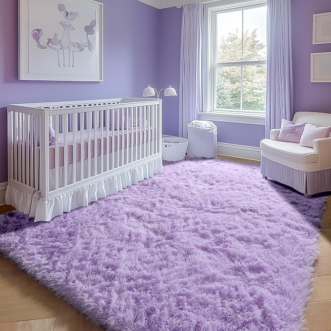 Purple Rugs for Living Room Bedroom, 5x8 Fluffy Bedside Area Rug, Soft Plush - Image 7