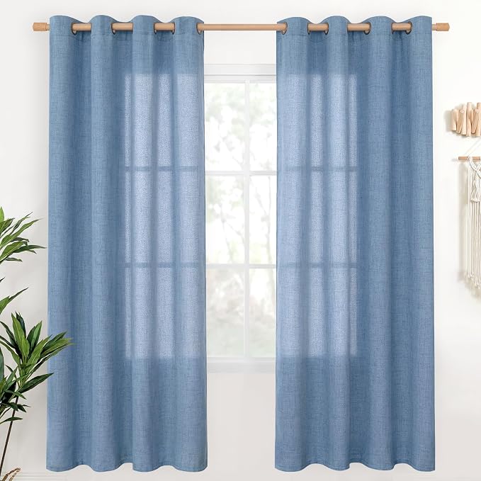 YoungsTex Denim Blue Linen Curtains 72 Inch Length by YoungsTex