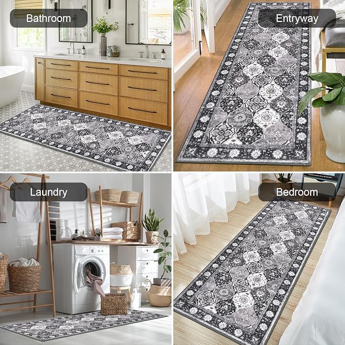 HEBE Hallway Runner Rug 2'x6', Washable Non Slip Kitchen Rug Runner | Soft Boho - Image 6