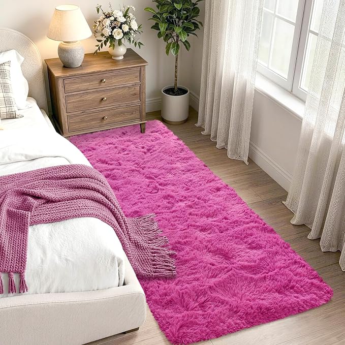 2x6 Hot Pink Fluffy Soft Runner Rug Non-Slip - Image 2