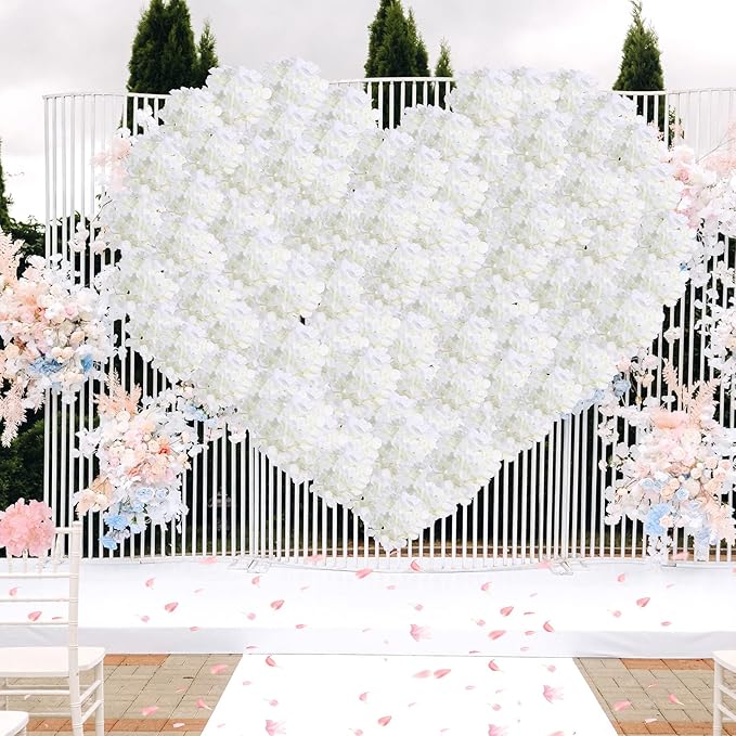 Zeyune 200 Pcs Hydrangea Artificial Flowers, Silk Flower Heads with Stems, Fake Hydrangea Bouquet for Wedding Arch Centerpiece DIY Floral Home Decoration (White)