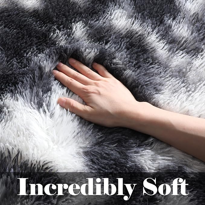 Black and White Rugs for Bedroom Living Room, Fluffy 4x6 Indoor Bedside Floor - Image 3