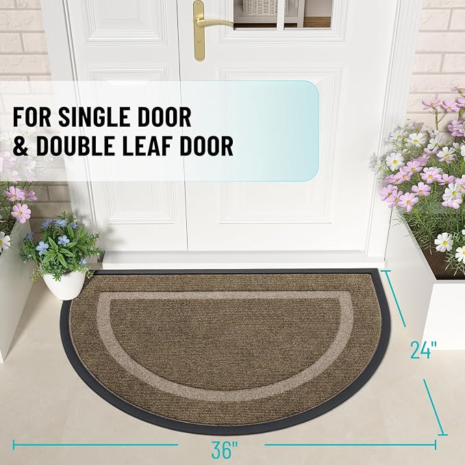 OLANLY Half Circle Front Door Mat Outside 35x23 All-Season Rubber Doormat | - Image 2