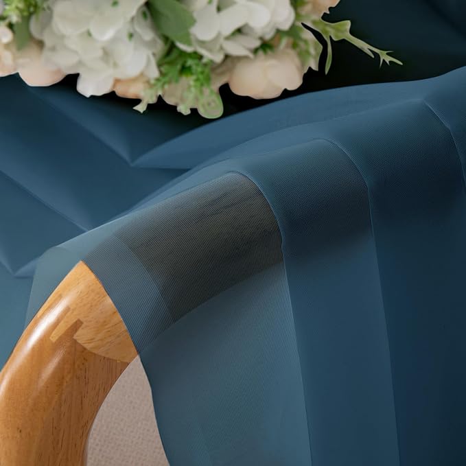 Dusty Blue Sheer Curtains 54 Inch Length 2 Panels, Light Filtering Voile - Image 8