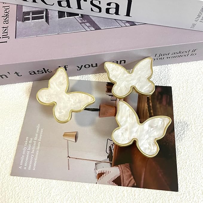 6 pcs Butterfly Shape Knobs Handle Gold Cabinet Knobs Decoration Door Handle Single Hole Handles Cabinet Drawer Dresser Kitchen Wardrobe Furniture Hardware Pulls (White)