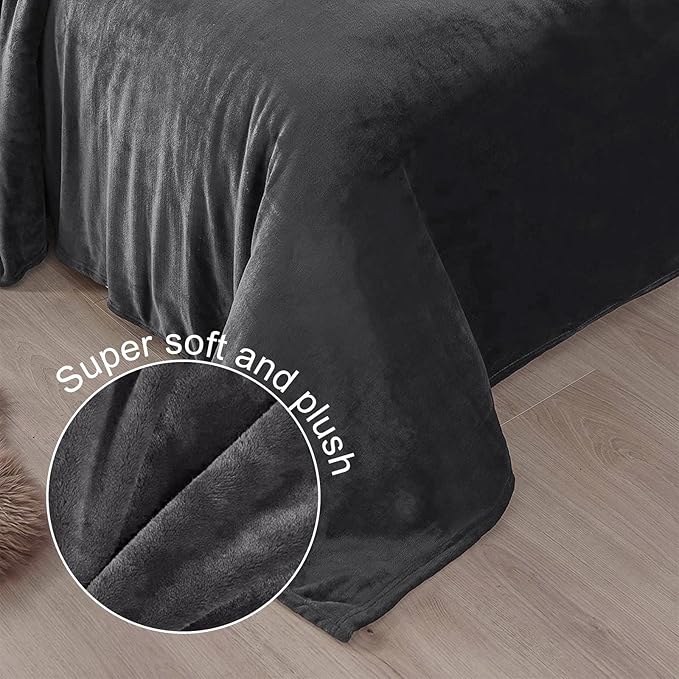 Exclusivo Mezcla Fleece Blanket King Size for Bed, Super Soft and Warm, All Season Use, Cozy, Plush, Lightweight, 90x104 Inches, Dark Grey